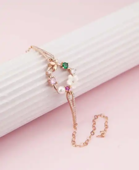 Gümüş Rose Kalp Manolya Çiçeği Kelebek Kadın Bileklik