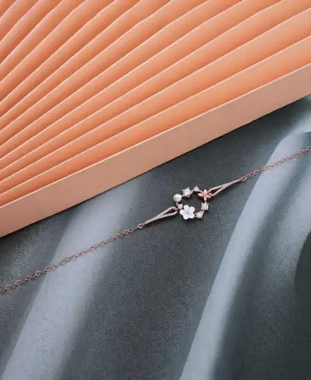 Gümüş Rose Kalp Manolya Çiçeği Kelebek Kadın Bileklik