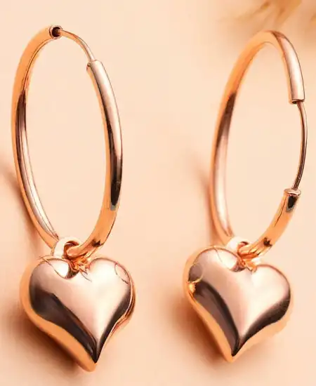 Gümüş Rose Kalp Sallantılı Kadın Küpe