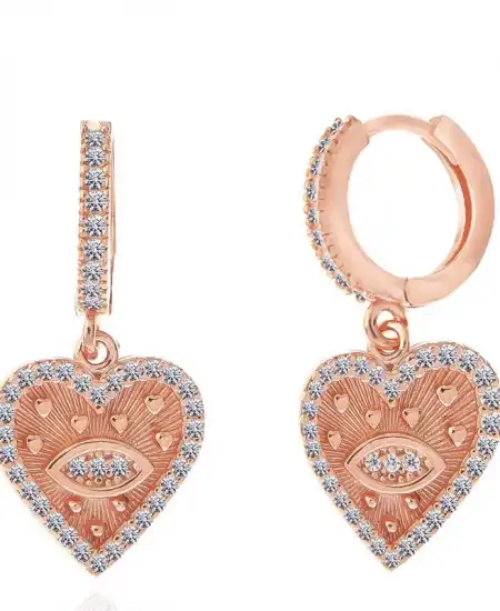 Gümüş Rose Kalp Sallantılı Kadın Küpe