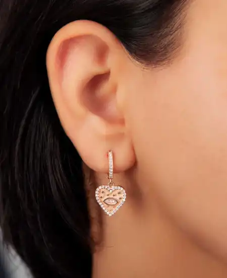 Gümüş Rose Kalp Sallantılı Kadın Küpe