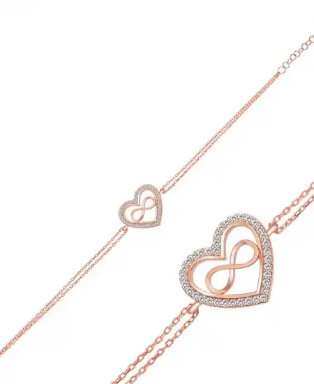 Gümüş Rose Kalp Sonsuzluk Bayan Bileklik