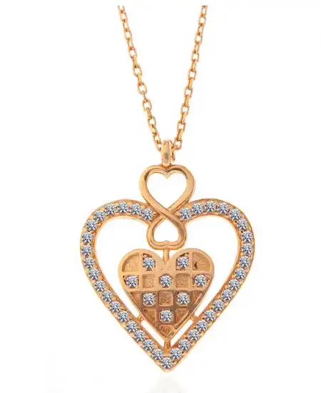 Gümüş Rose Kalp Sonsuzluk Kadın Kolye