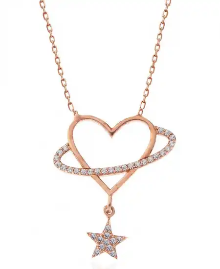 Gümüş Rose Kalp Yıldız Kadın Kolye