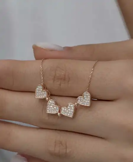 Gümüş Rose Kalpli Açılabilen Yonca Kadın Kolye