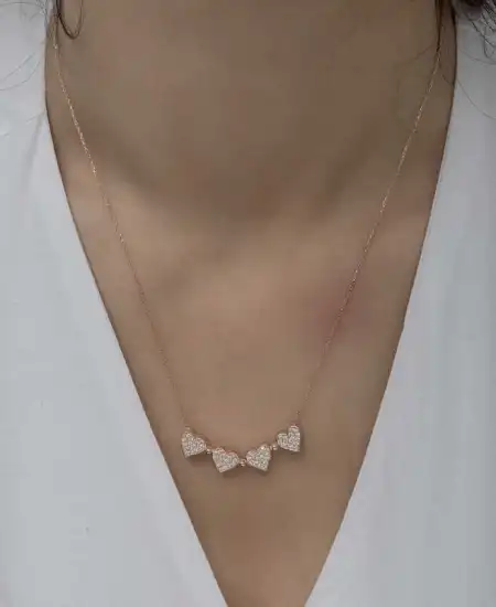 Gümüş Rose Kalpli Açılabilen Yonca Kadın Kolye