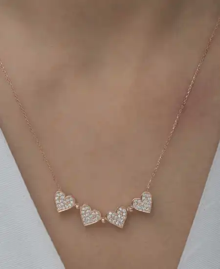 Gümüş Rose Kalpli Açılabilen Yonca Kadın Kolye