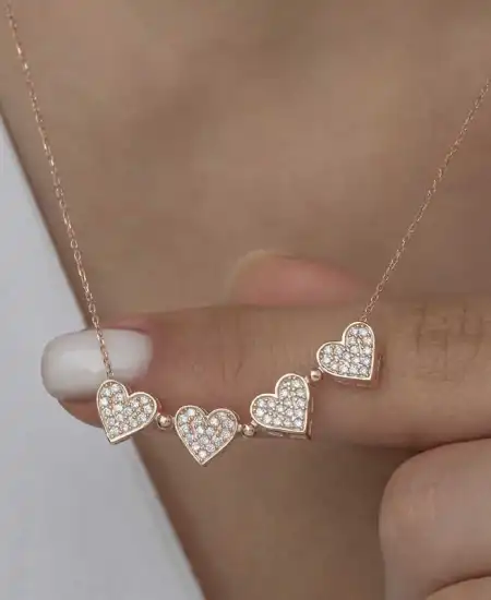 Gümüş Rose Kalpli Açılabilen Yonca Kadın Kolye