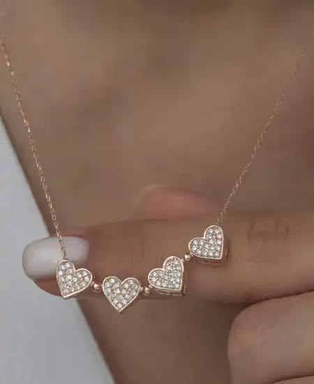 Gümüş Rose Kalpli Açılabilen Yonca Kadın Kolye