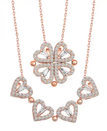 Gümüş Rose Kalpli Açılabilen Yonca Kadın Kolye