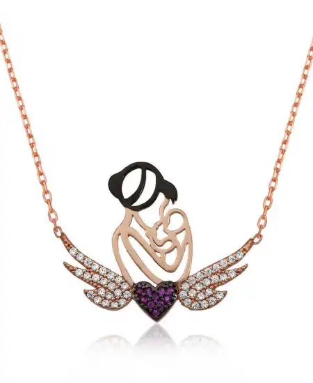 Gümüş Rose Kalpli Anne Ve Çocuk Kolye