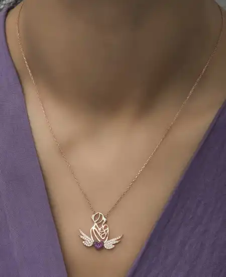 Gümüş Rose Kalpli Anne Ve Çocuk Kolye