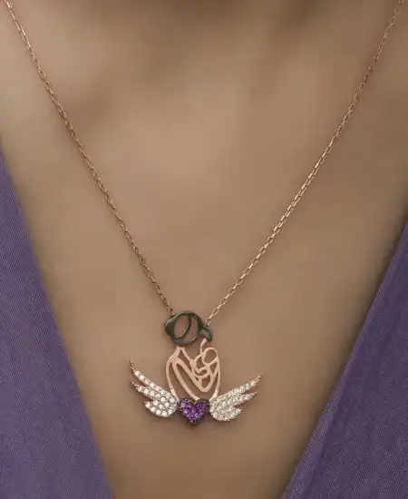 Gümüş Rose Kalpli Anne Ve Çocuk Kolye