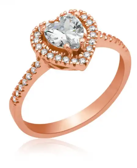 Gümüş Rose Kalpli Bayan Yüzük