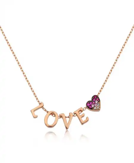 Gümüş Rose Kalpli Love Bayan Kolye