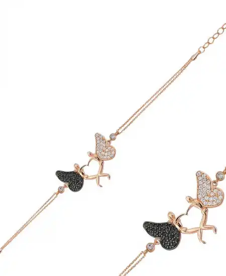 Gümüş Rose Kalpli Melek Bayan Bileklik