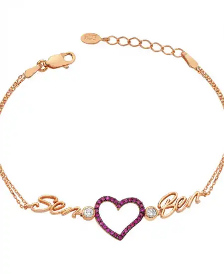 Gümüş Rose Kalpli Sen Ben Bayan Bileklik