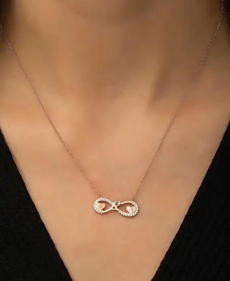 Gümüş Rose Kalpli Sonsuz Aşk Kolye