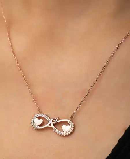 Gümüş Rose Kalpli Sonsuz Aşk Kolye