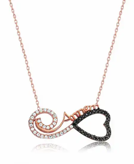 Gümüş Rose Kalpli Sonsuzluk Annem Kolye