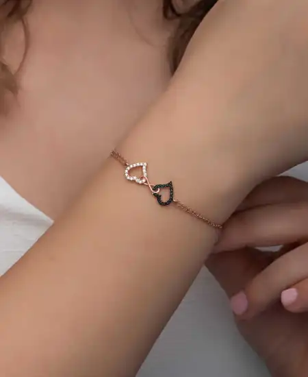 Gümüş Rose Kalpli Sonsuzluk Kadın Bileklik