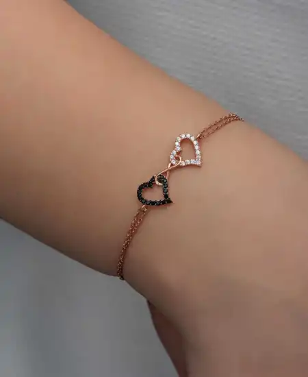 Gümüş Rose Kalpli Sonsuzluk Kadın Bileklik