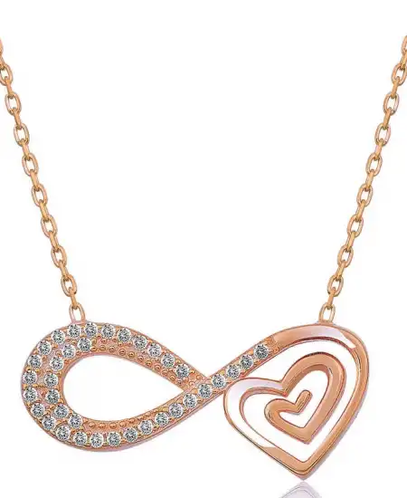 Gümüş Rose Kalpli Sonsuzluk Kadın Kolye