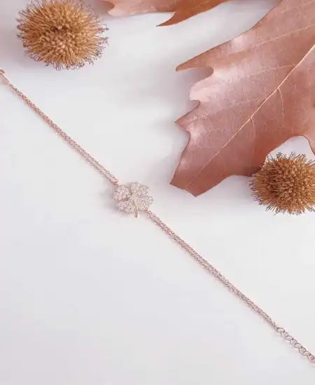 Gümüş Rose Kalpli Yonca Kadın Bileklik