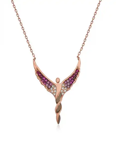 Gümüş Rose Kanatlı Melek Bayan Kolye