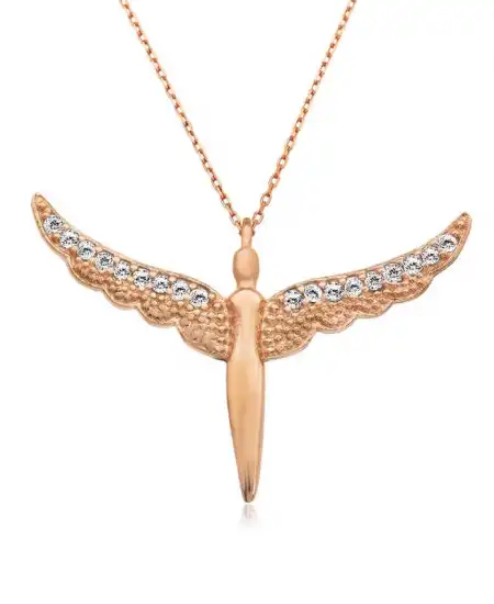 Gümüş Rose Kanatlı Melek Bayan Kolye