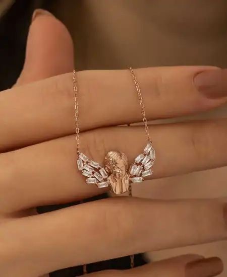 Gümüş Rose Kanatlı Melek Kolye