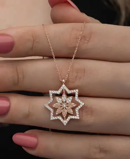Gümüş Rose Kar Tanesi Kadın Kolye