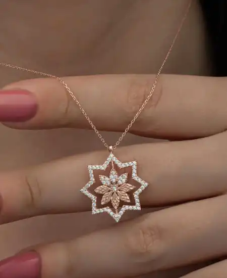 Gümüş Rose Kar Tanesi Kadın Kolye