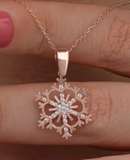 Gümüş Rose Kar Tanesi Kadın Kolye