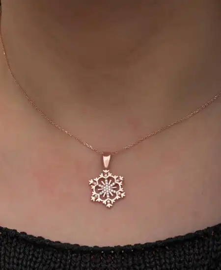 Gümüş Rose Kar Tanesi Kadın Kolye
