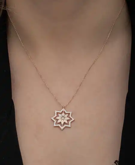 Gümüş Rose Kar Tanesi Kadın Kolye