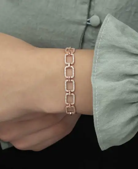 Gümüş Rose Kare Taşlı Bayan Bileklik