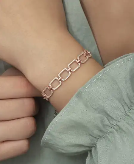 Gümüş Rose Kare Taşlı Bayan Bileklik