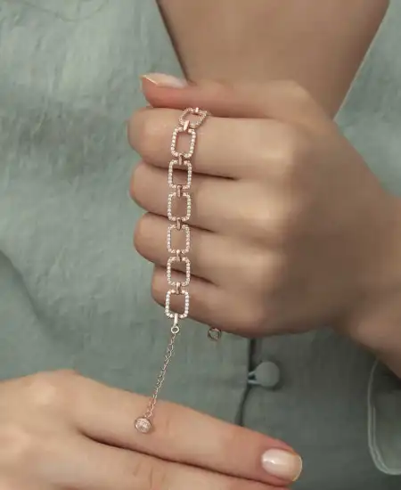 Gümüş Rose Kare Taşlı Bayan Bileklik