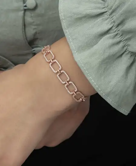 Gümüş Rose Kare Taşlı Bayan Bileklik