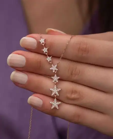 Gümüş Rose Kayan Yıldızlar Bayan Kolye