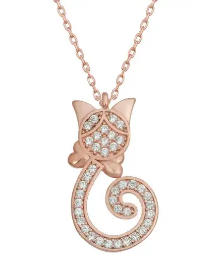 Gümüş Rose Kedi Kadın Kolye