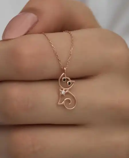 Gümüş Rose Kedi Kadın Kolye