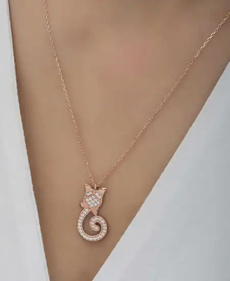 Gümüş Rose Kedi Kadın Kolye