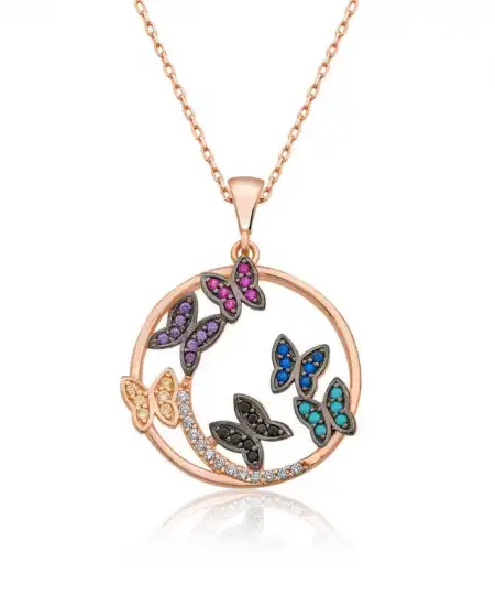 Gümüş Rose Kelebek Çemberi Bayan Kolye