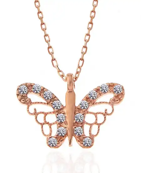 Gümüş Rose Kelebek Kadın Kolye