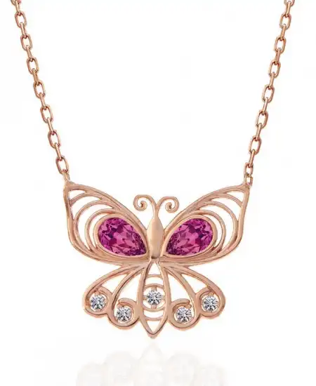 Gümüş Rose Kelebek Kadın Kolye