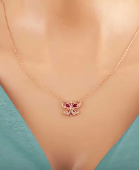 Gümüş Rose Kelebek Kadın Kolye