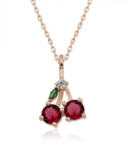 Gümüş Rose Kiraz Figürlü Meyve Kolye