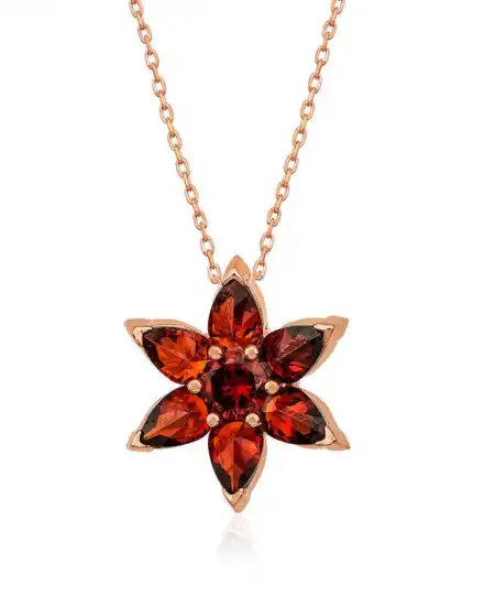 Gümüş Rose Kırmızı Çiçek Kolye